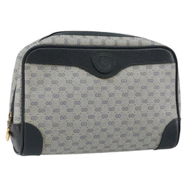 GUCCI Micro GG Canvas Clutch Bag PVC Leather Navy Gold 014 89 0094 Auth BA7239