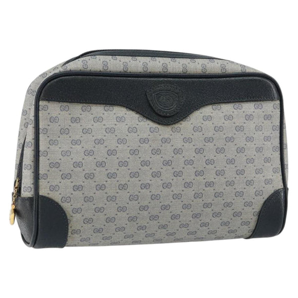 GUCCI Micro GG Canvas Clutch Bag PVC Leather Navy Gold 014 89 0094 Auth BA7239