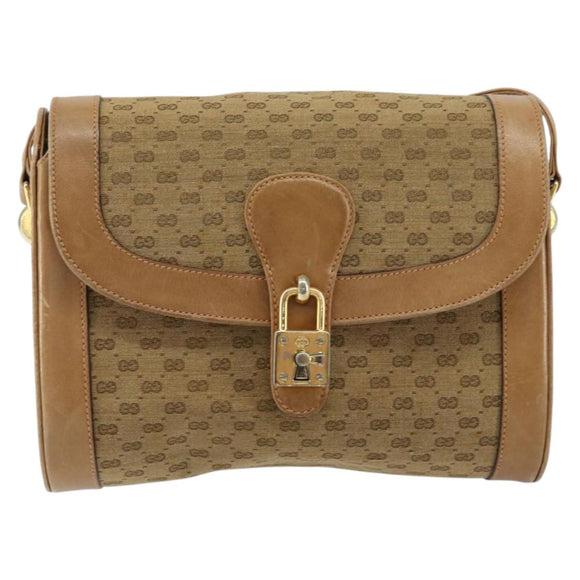 GUCCI Micro GG Supreme Shoulder Bag PVC Beige Gold Auth BA7245