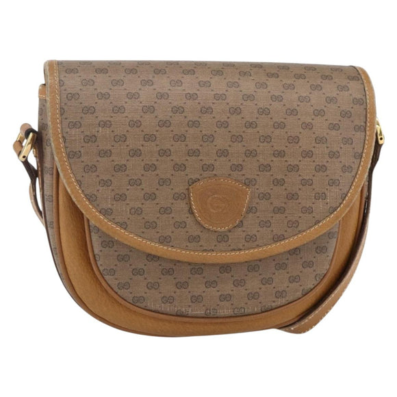 GUCCI Micro GG Supreme Shoulder Bag PVC Beige Gold Auth BA7246