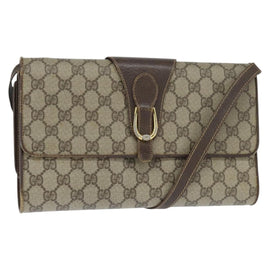 GUCCI GG Supreme Shoulder Bag PVC Beige Gold Auth BA7249