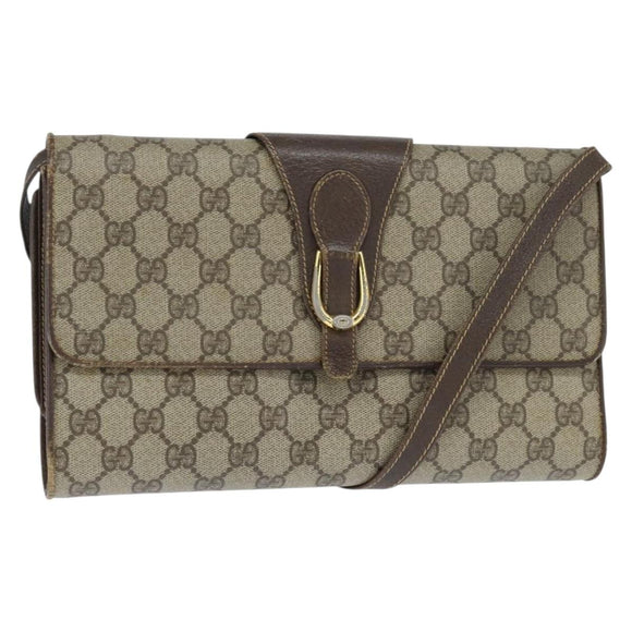 GUCCI GG Supreme Shoulder Bag PVC Beige Gold Auth BA7249