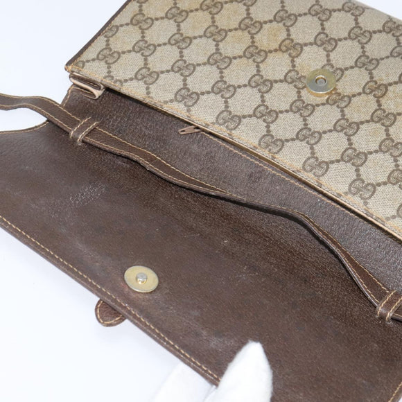 GUCCI GG Supreme Shoulder Bag PVC Beige Gold Auth BA7249