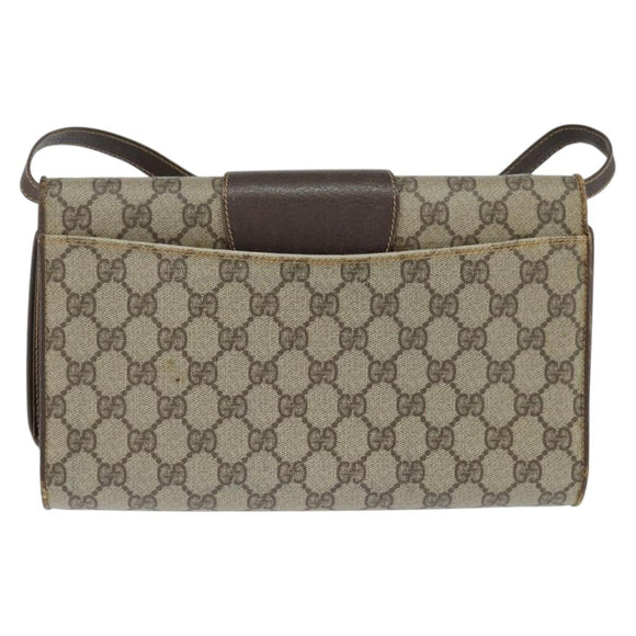 GUCCI GG Supreme Shoulder Bag PVC Beige Gold Auth BA7249