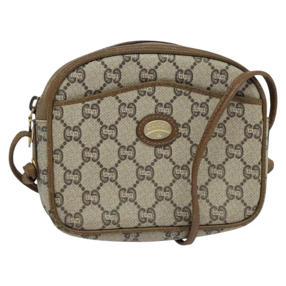 GUCCI GG Plus Supreme Shoulder Bag PVC Beige Auth BA725