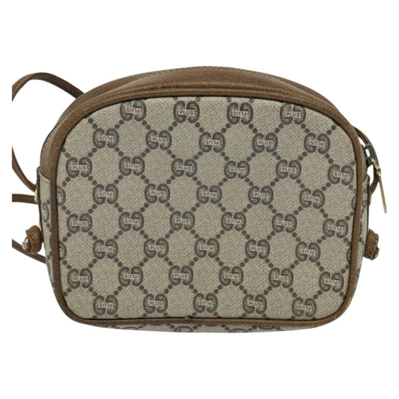 GUCCI GG Plus Supreme Shoulder Bag PVC Beige Auth BA725