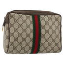 GUCCI GG Supreme Web Sherry Line Clutch Bag PVC Beige Auth BA7254-1