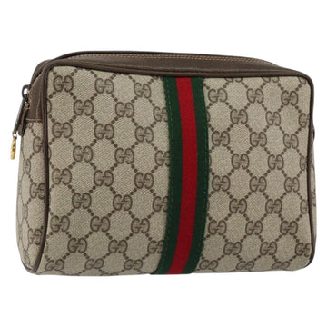 GUCCI GG Supreme Web Sherry Line Clutch Bag PVC Beige Auth BA7254