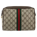 GUCCI GG Supreme Web Sherry Line Clutch Bag PVC Beige Auth BA7254-13
