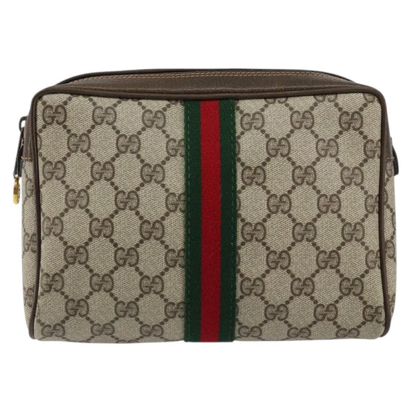 GUCCI GG Supreme Web Sherry Line Clutch Bag PVC Beige Auth BA7254