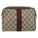 GUCCI GG Supreme Web Sherry Line Clutch Bag PVC Beige Auth BA7254-2