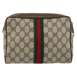 GUCCI GG Supreme Web Sherry Line Clutch Bag PVC Beige Auth BA7254 - 0