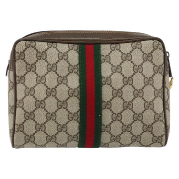 GUCCI GG Supreme Web Sherry Line Clutch Bag PVC Beige Auth BA7254 - 0