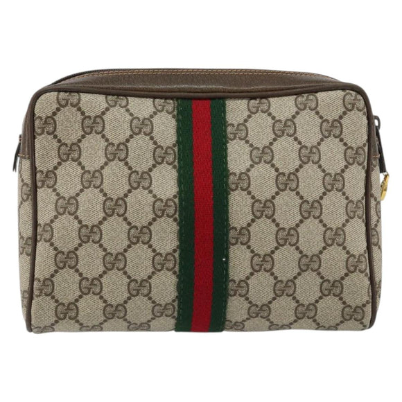 GUCCI GG Supreme Web Sherry Line Clutch Bag PVC Beige Auth BA7254