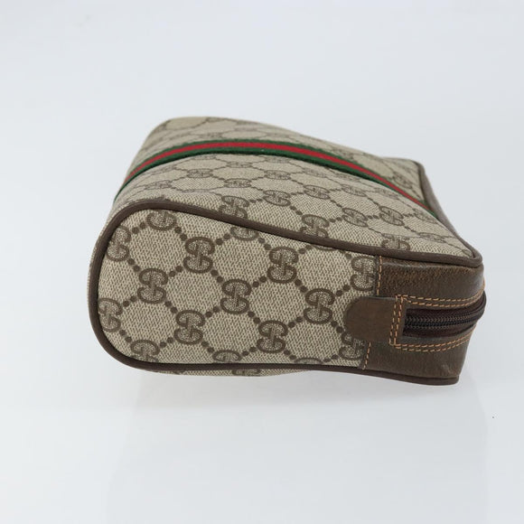 GUCCI GG Supreme Web Sherry Line Clutch Bag PVC Beige Auth BA7254