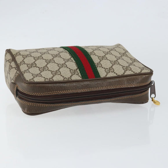 GUCCI GG Supreme Web Sherry Line Clutch Bag PVC Beige Auth BA7254
