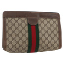 GUCCI GG Supreme Web Sherry Line Clutch Bag PVC Beige Red 89 01 002 Auth BA7255-1