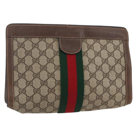 GUCCI GG Supreme Web Sherry Line Clutch Bag PVC Beige Red 89 01 002 Auth BA7255