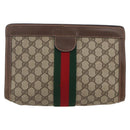 GUCCI GG Supreme Web Sherry Line Clutch Bag PVC Beige Red 89 01 002 Auth BA7255-13