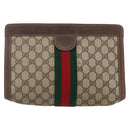 GUCCI GG Supreme Web Sherry Line Clutch Bag PVC Beige Red 89 01 002 Auth BA7255-2