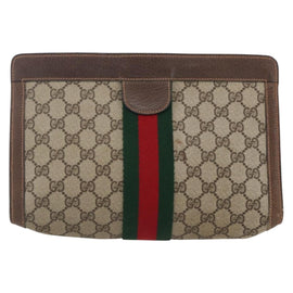 GUCCI GG Supreme Web Sherry Line Clutch Bag PVC Beige Red 89 01 002 Auth BA7255 - 0