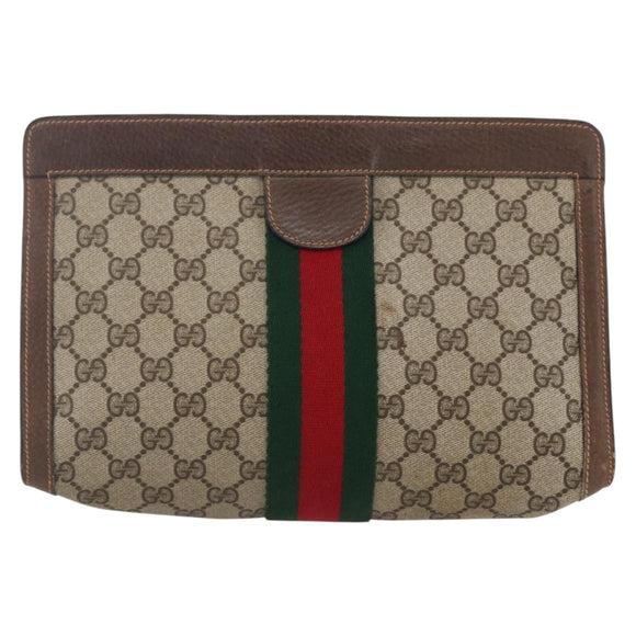GUCCI GG Supreme Web Sherry Line Clutch Bag PVC Beige Red 89 01 002 Auth BA7255