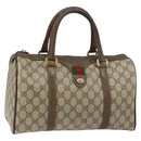 GUCCI GG Supreme Web Sherry Line Boston Bag PVC Beige Gold 39 02 007 Auth BA7256-1
