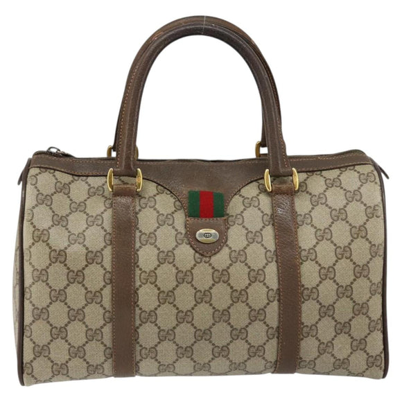 GUCCI GG Supreme Web Sherry Line Boston Bag PVC Beige Gold 39 02 007 Auth BA7256