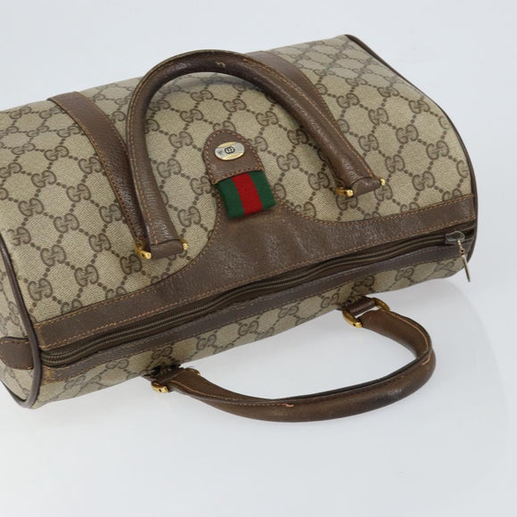 GUCCI GG Supreme Web Sherry Line Boston Bag PVC Beige Gold 39 02 007 Auth BA7256