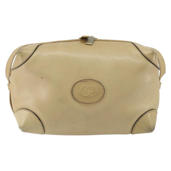 GUCCI Shoulder Bag Leather Beige Gold 67 01 5294 Auth BA7259