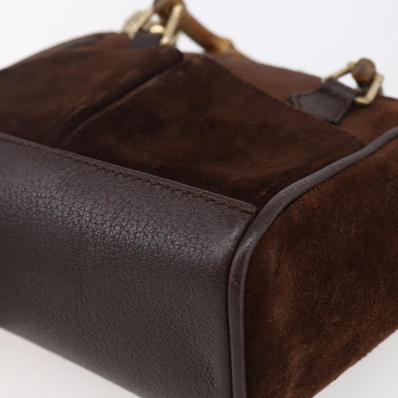 GUCCI Bamboo Hand Bag Suede 2way Brown Gold 007 1793 0238 Auth BA7262
