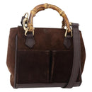 GUCCI Bamboo Hand Bag Suede 2way Brown Gold 007 1793 0238 Auth BA7262-1