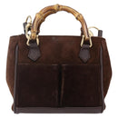 GUCCI Bamboo Hand Bag Suede 2way Brown Gold 007 1793 0238 Auth BA7262-13