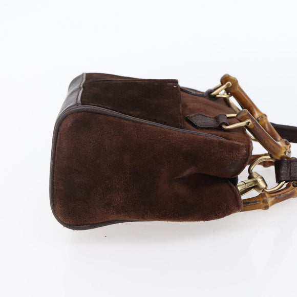 GUCCI Bamboo Hand Bag Suede 2way Brown Gold 007 1793 0238 Auth BA7262