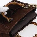 GUCCI Bamboo Hand Bag Suede 2way Brown Gold 007 1793 0238 Auth BA7262-6