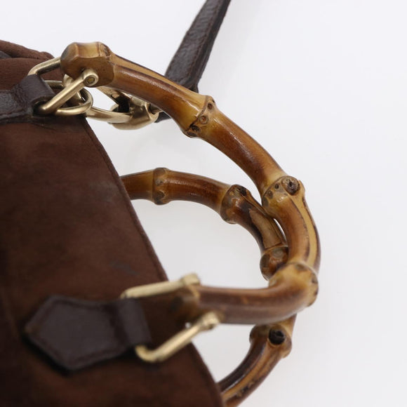 GUCCI Bamboo Hand Bag Suede 2way Brown Gold 007 1793 0238 Auth BA7262