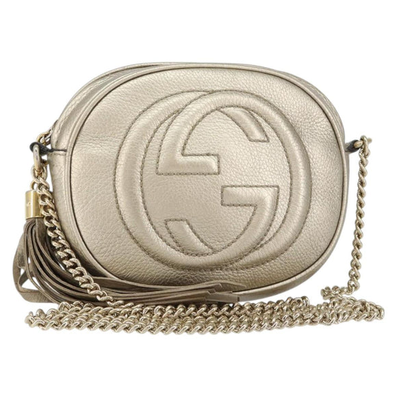 GUCCI Chain Shoulder Bag Leather Gold 353965 Auth BA7267
