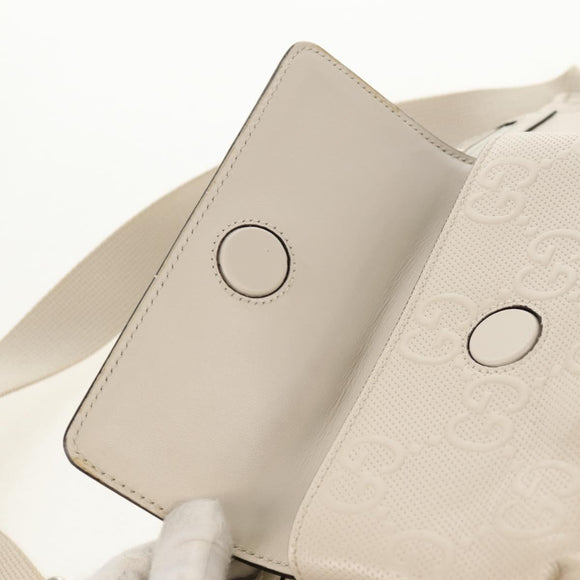 GUCCI GG Emboss Body Bag White Silver 645093 Auth BA7268M