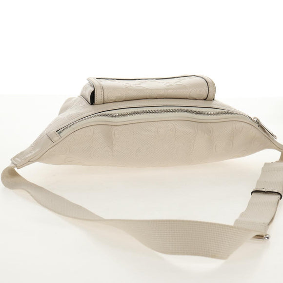 GUCCI GG Emboss Body Bag White Silver 645093 Auth BA7268M