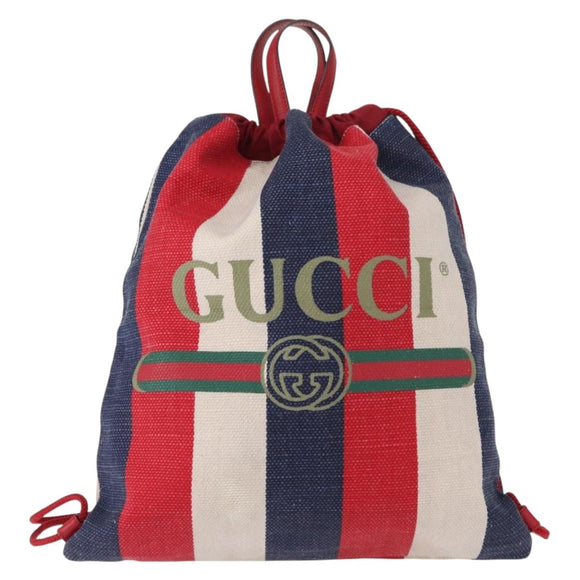 GUCCI Backpack Canvas Blue Red 473872 Auth BA7277