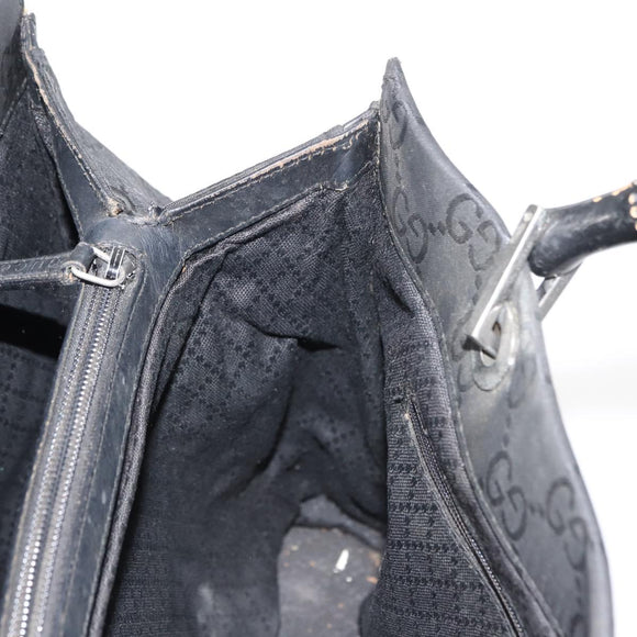 GUCCI Bamboo GG Canvas Hand Bag Black Silver 002 1010 3754 Auth BA7280