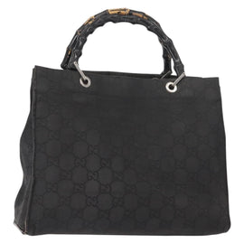 GUCCI Bamboo GG Canvas Hand Bag Black Silver 002 1010 3754 Auth BA7280