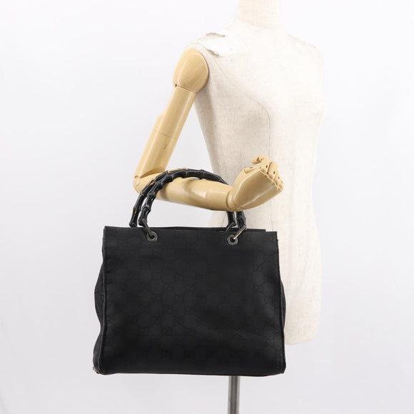 GUCCI Bamboo GG Canvas Hand Bag Black Silver 002 1010 3754 Auth BA7280