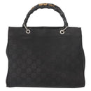 GUCCI Bamboo GG Canvas Hand Bag Black Silver 002 1010 3754 Auth BA7280-13