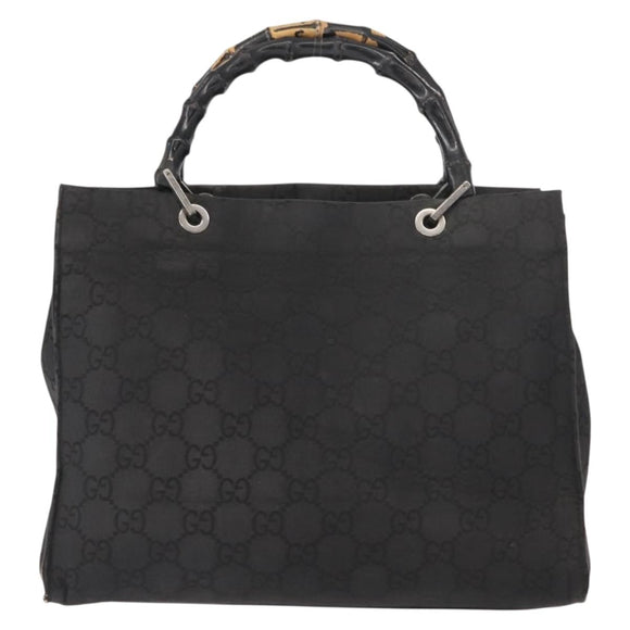 GUCCI Bamboo GG Canvas Hand Bag Black Silver 002 1010 3754 Auth BA7280