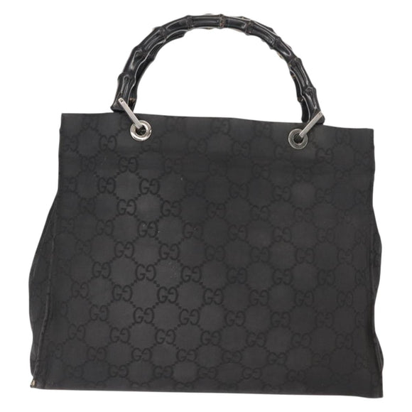 GUCCI Bamboo GG Canvas Hand Bag Black Silver 002 1010 3754 Auth BA7280