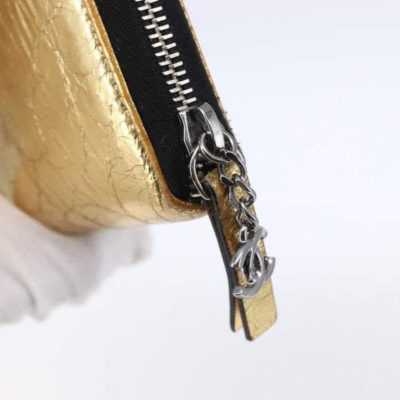 CHANEL Long Wallet Leather Gold Silver CC Auth BA7285