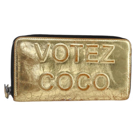 CHANEL Long Wallet Leather Gold Silver CC Auth BA7285