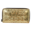 CHANEL Long Wallet Leather Gold Silver CC Auth BA7285-13
