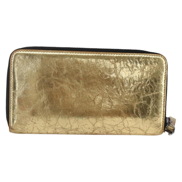 CHANEL Long Wallet Leather Gold Silver CC Auth BA7285